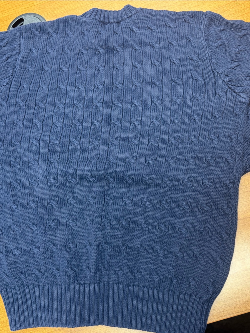 Ralph Lauren Navy Cable-Knit Crewneck Sweater with Red Pony - Picture 7 of 8